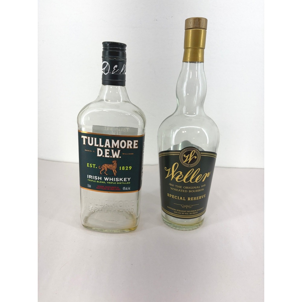 Lot Tullamore DEW Irish Whiskey Weller Special Reserve Empty 750ml Glass Bottles